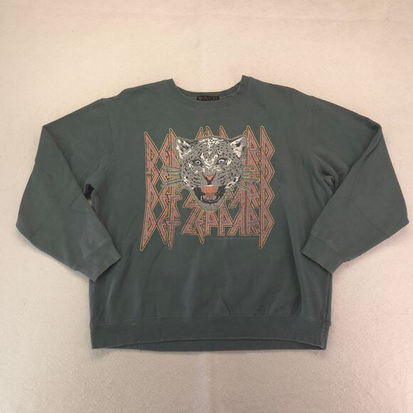 Def Leppard Band Graphic Long Sleeve Crew Neck Shirt Womens Size L Green - Picture 2 of 9